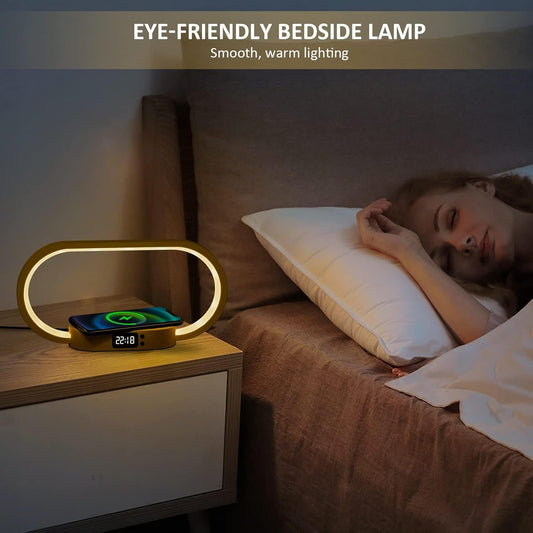 Wireless Charging LED Bedside Lamp with Clock | Ridorn