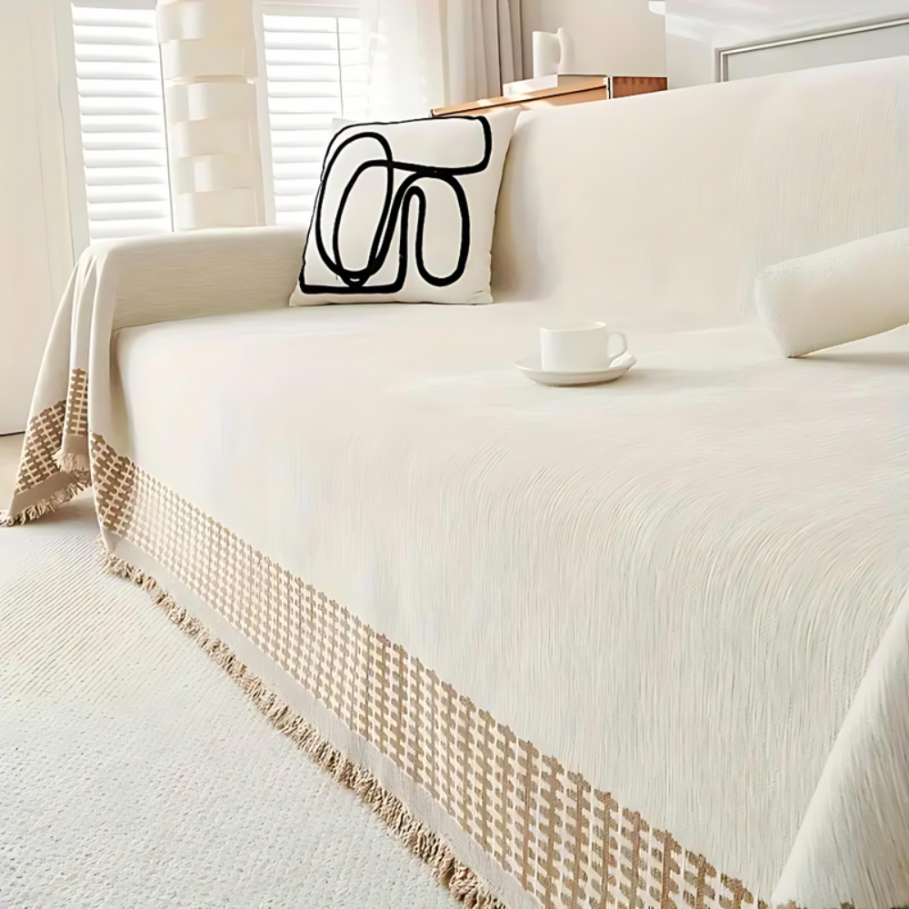 Living Room Rustic Sofa Cover | Versatile Throw with Tassel Detail | Ridorn