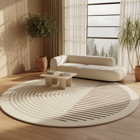 Velmora | Plush Round Japanese-Inspired Washable Area Rug | Ridorn