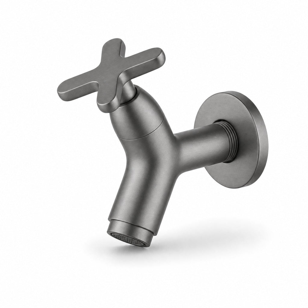 Wall Mounted Cold Water Tap, Solid Brass Single Faucet for Utility & Garden Sinks, grey finish