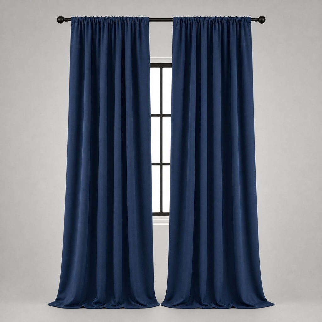 Thermal Blackout Curtains for Bedroom & Living Room, Rod Pocket Insulated Panels, Pair, navy-blue finish