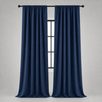 Thermal Blackout Curtains for Bedroom & Living Room, Rod Pocket Insulated Panels, Pair, navy-blue finish