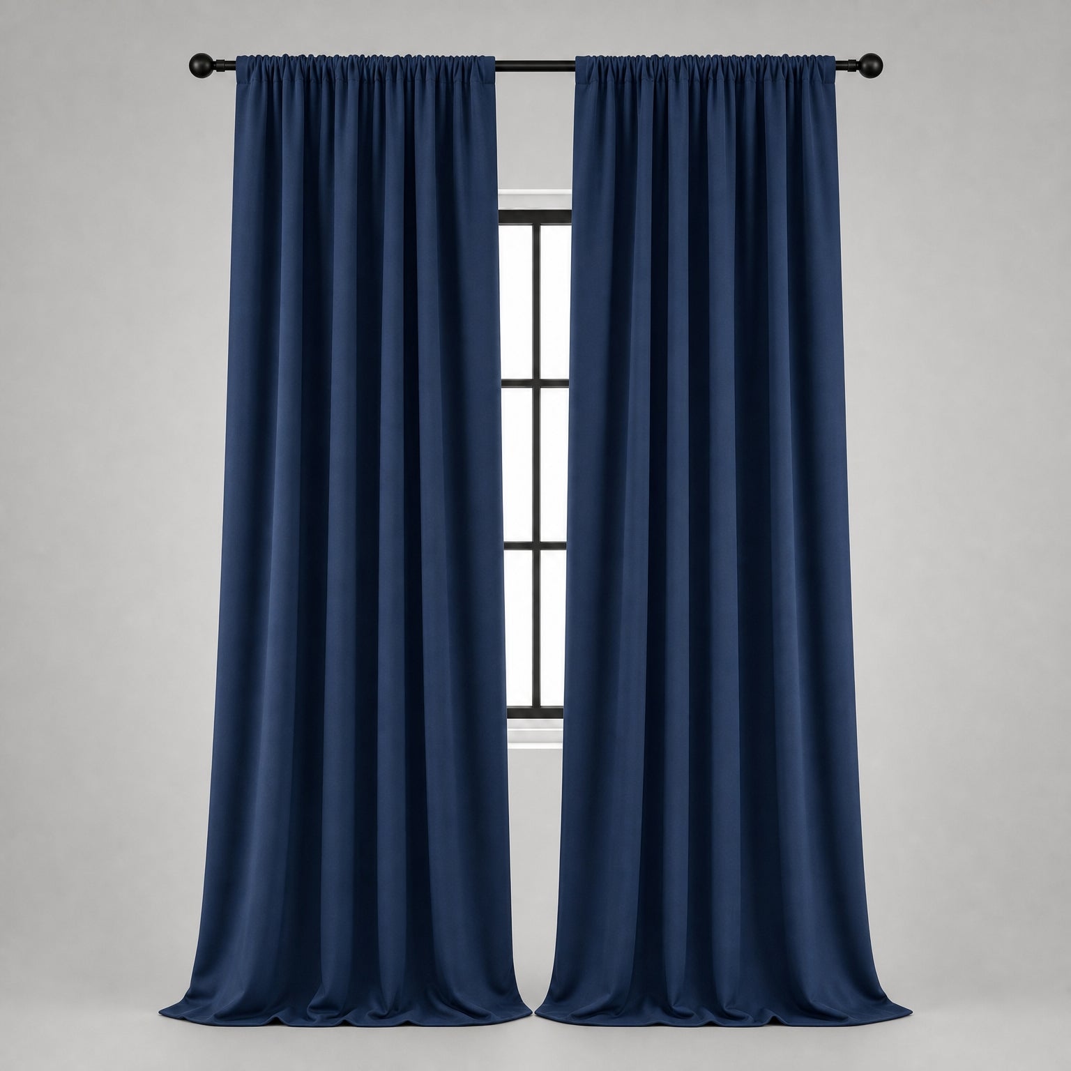 Thermal Blackout Curtains for Bedroom & Living Room, Rod Pocket Insulated Panels, Pair, navy-blue finish