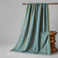 Boho Curtains Semi Blackout, Striped Tassel Curtain Panel for Living Room & Bedroom, saffron-teal finish