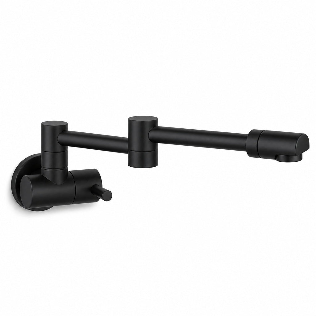 Pot Filler Faucet Wall Mount, Folding Kitchen Tap with Swivel Spout, 5 Finishes, black finish