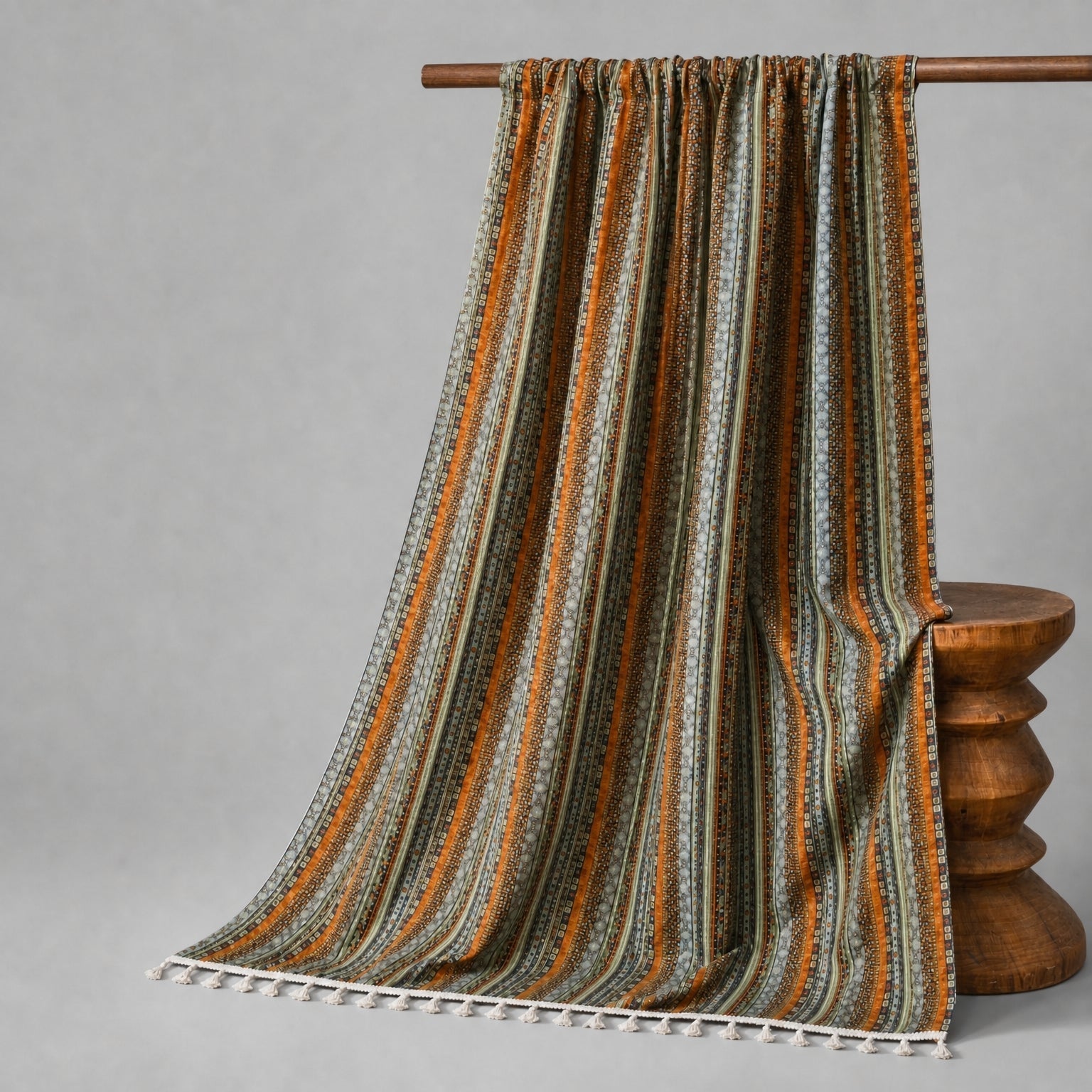Boho Curtains Semi Blackout, Striped Tassel Curtain Panel for Living Room & Bedroom, citrus-garden finish