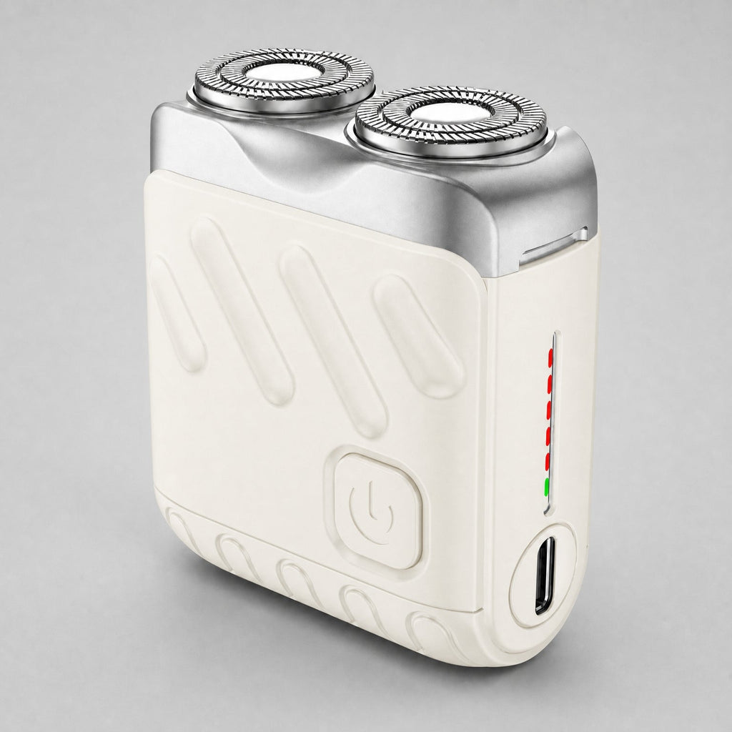 Rotary Electric Shaver for Men, Dual-Ring Blade Water-Resistant Grooming Razor, ivory-white finish