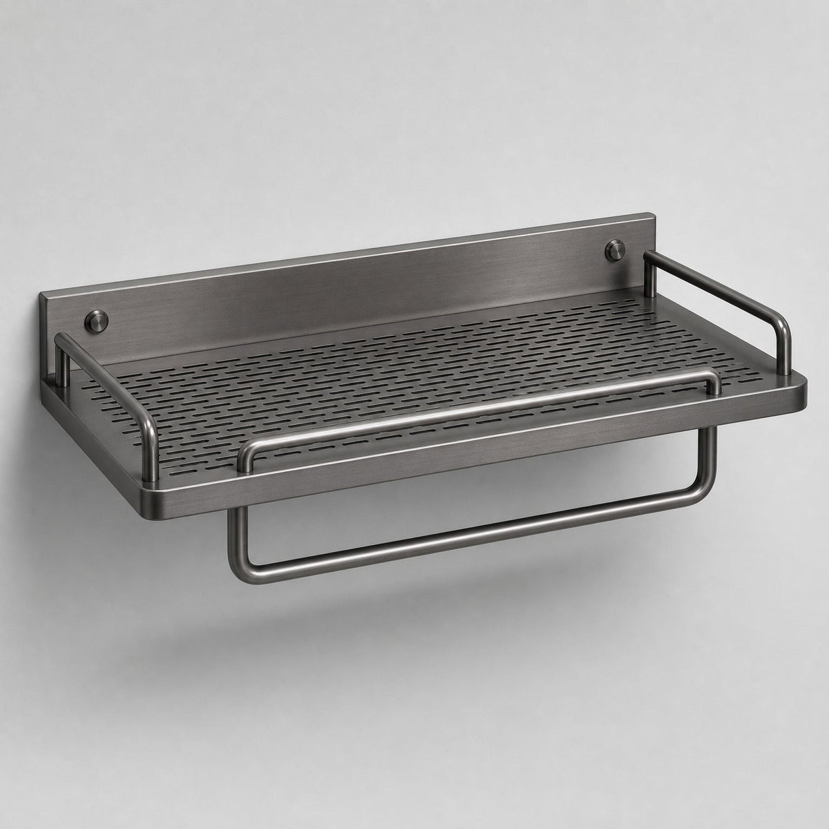 Bathroom Shelf with Towel Bar, Wall-Mounted Perforated Steel Shelf, towel-rack-included finish