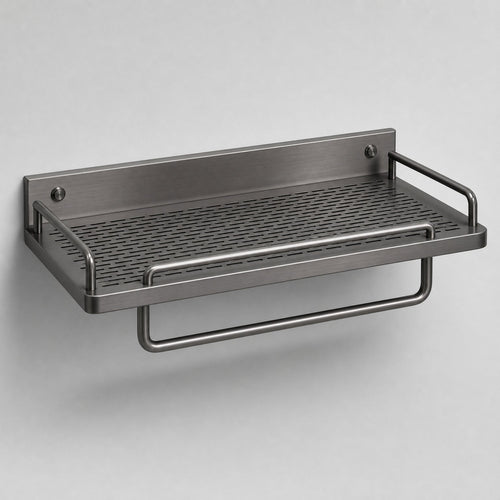 Bathroom Shelf with Towel Bar, Wall-Mounted Perforated Steel Shelf, towel-rack-included finish