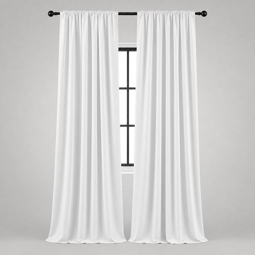 Thermal Blackout Curtains for Bedroom & Living Room, Rod Pocket Insulated Panels, Pair, white finish