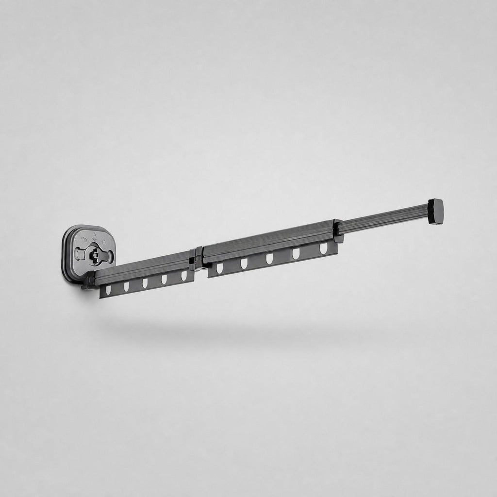 Suction Cup Drying Rack, No-Drill Telescopic Wall Rail for Laundry, double folding style in gray, showing the second rail bar stacked above the first
