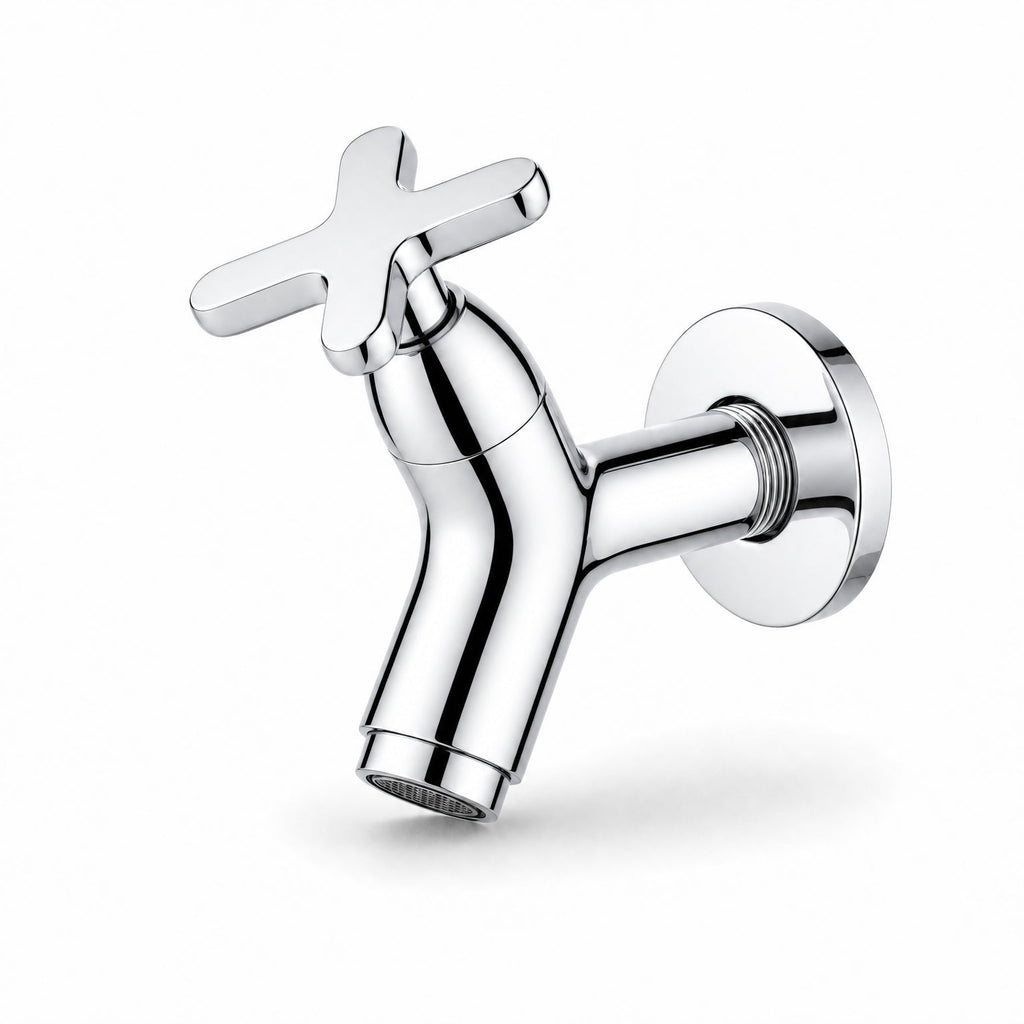 Wall Mounted Cold Water Tap, Solid Brass Single Faucet for Utility & Garden Sinks, chrome finish