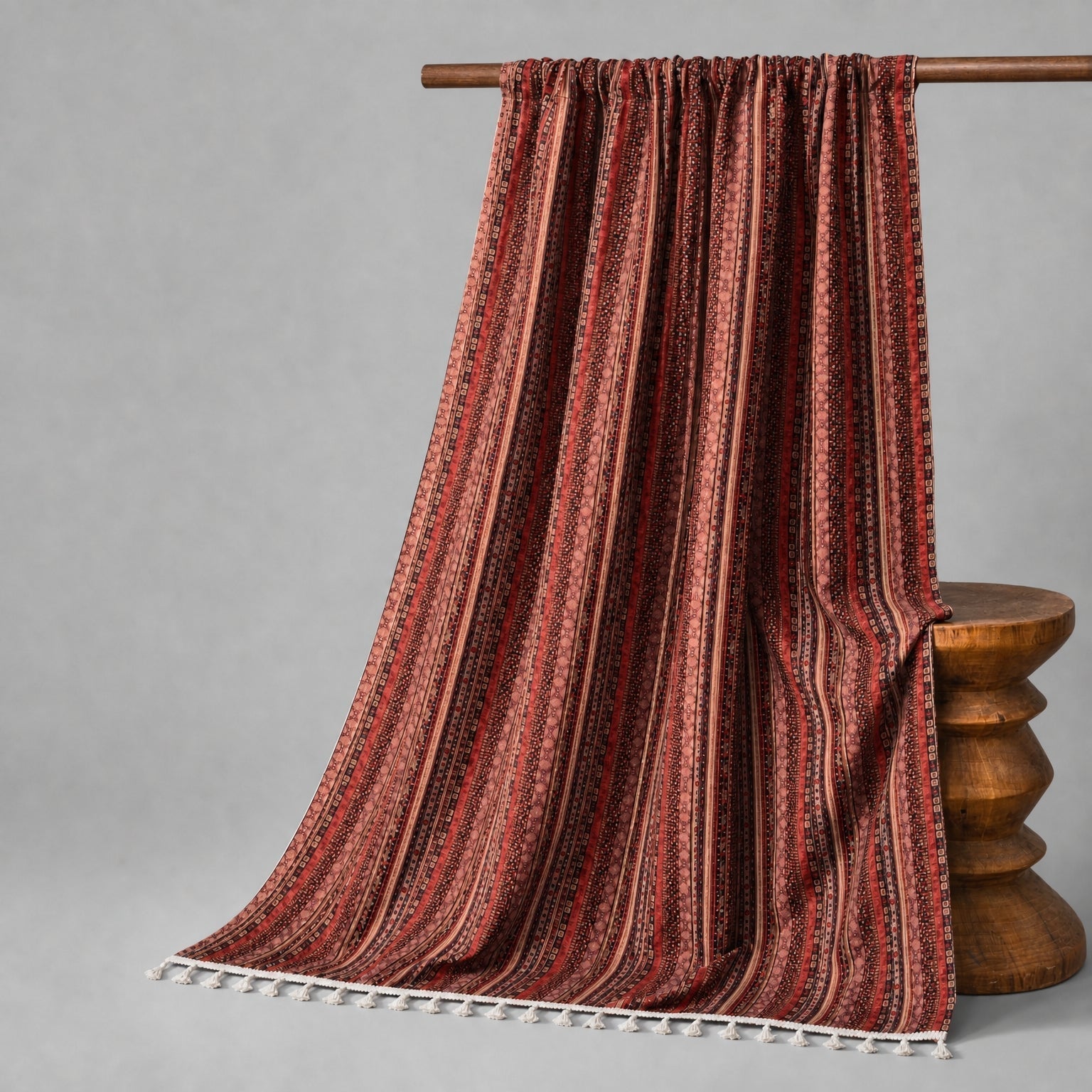 Boho Curtains Semi Blackout, Striped Tassel Curtain Panel for Living Room & Bedroom, sunset-spice finish
