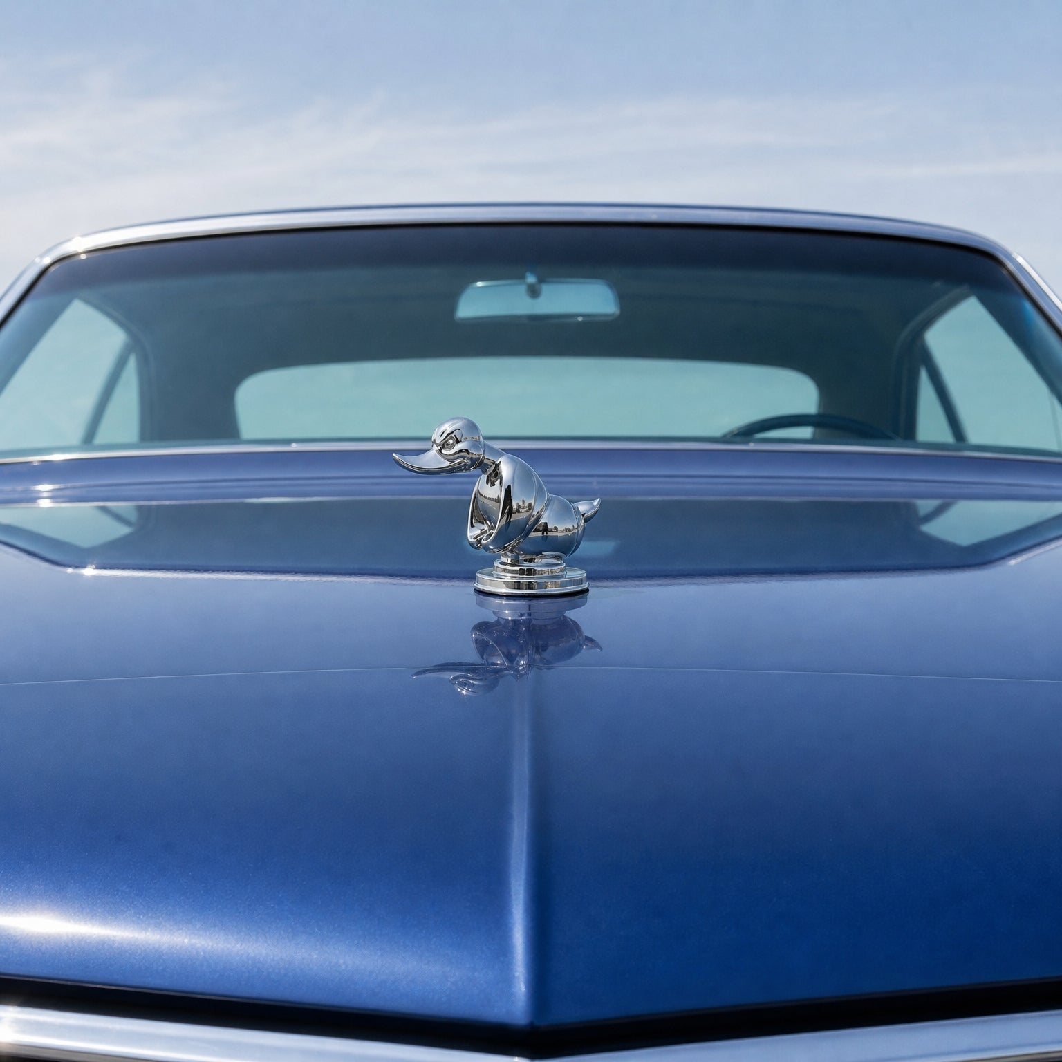 Rubber Duck Hood Ornament, Angry Duck Car Radiator Emblem mounted on a car hood for scale