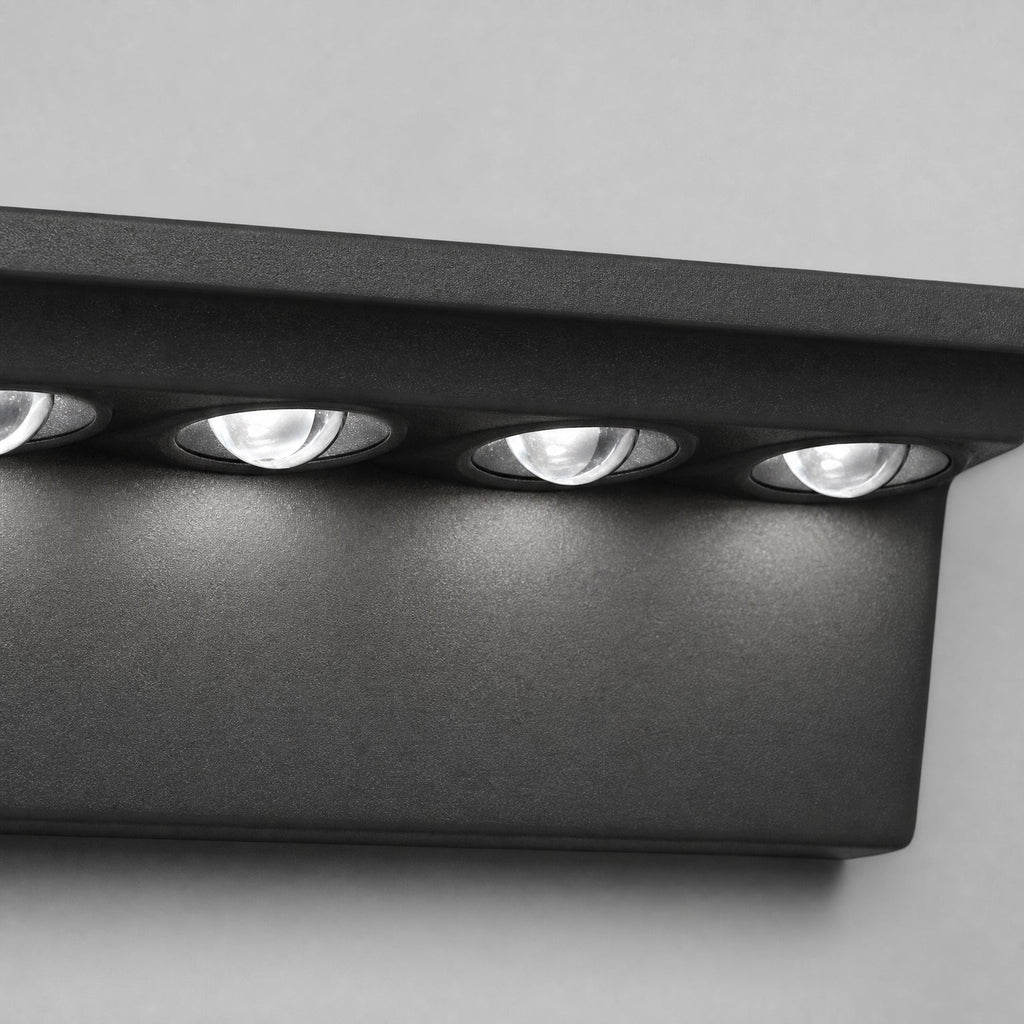 Close view of the Solar Outdoor Wall Light, Weather-Resistant LED Fence & Porch Light's row of five LED lenses