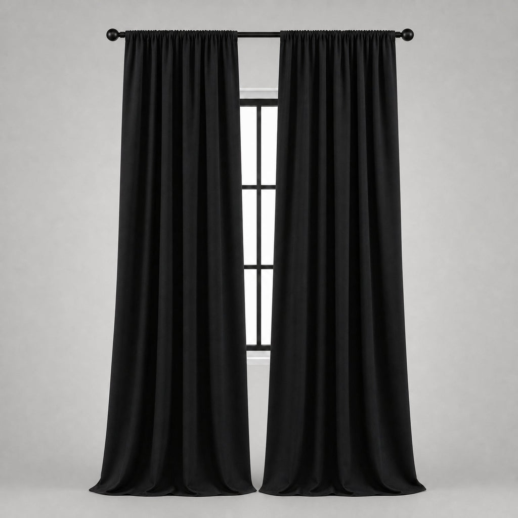 Thermal Blackout Curtains for Bedroom & Living Room, Rod Pocket Insulated Panels, Pair, black finish