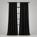 Thermal Blackout Curtains for Bedroom & Living Room, Rod Pocket Insulated Panels, Pair, black finish