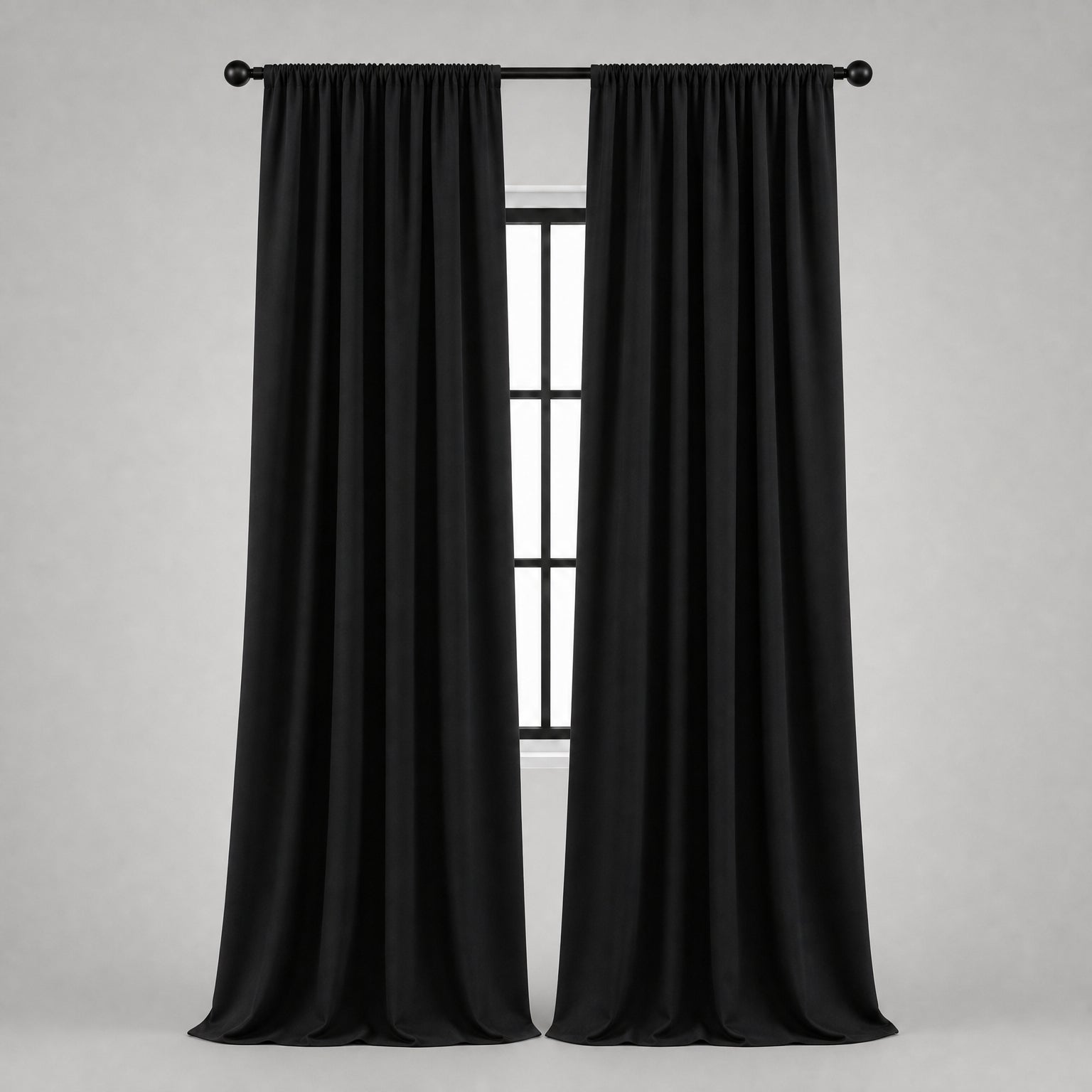 Thermal Blackout Curtains for Bedroom & Living Room, Rod Pocket Insulated Panels, Pair, black finish