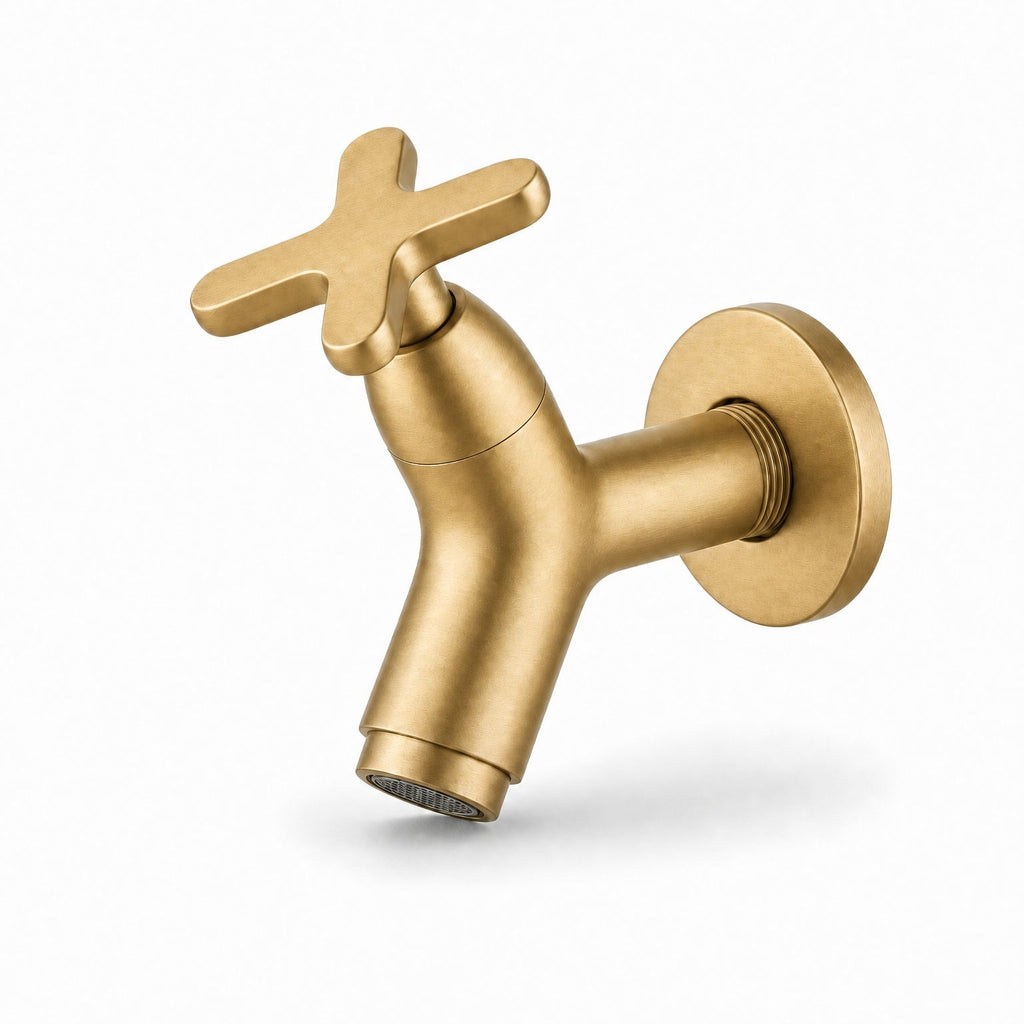 Wall Mounted Cold Water Tap, Solid Brass Single Faucet for Utility & Garden Sinks, gold finish