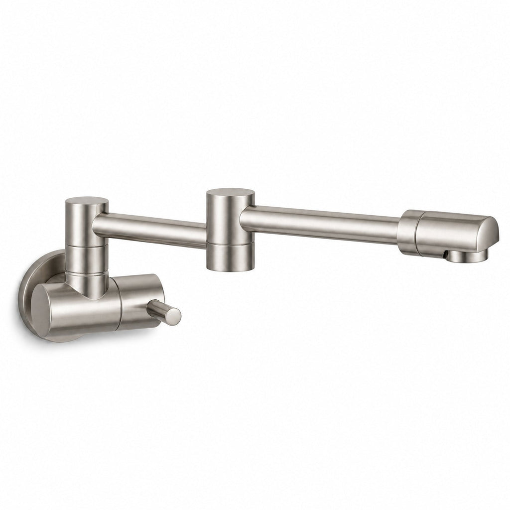 Pot Filler Faucet Wall Mount, Folding Kitchen Tap with Swivel Spout, 5 Finishes, nickel finish
