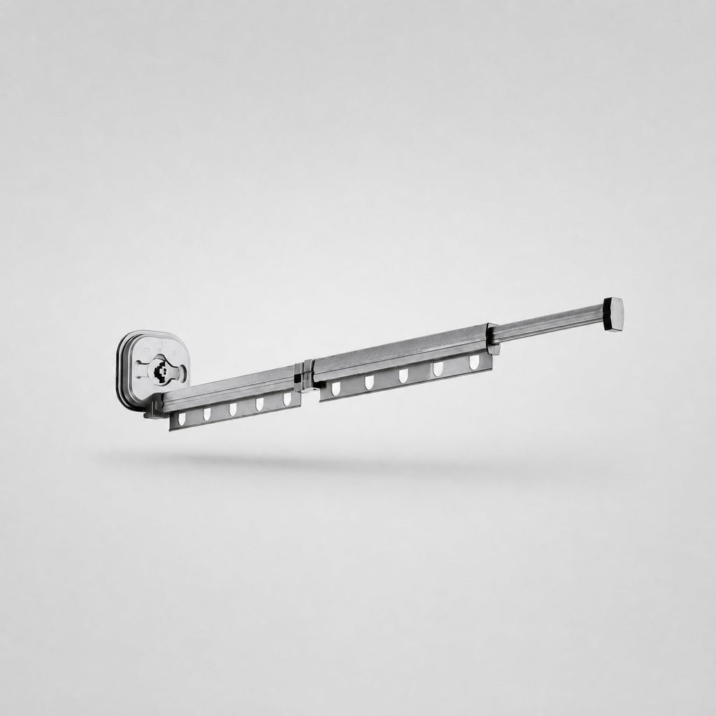 Suction Cup Drying Rack, No-Drill Telescopic Wall Rail for Laundry, double folding style in white, showing the second rail bar stacked above the first