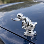 Rubber Duck Hood Ornament, Angry Duck Car Radiator Emblem mounted on the hood, three-quarter view