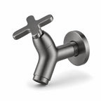 Wall Mounted Cold Water Tap, Solid Brass Single Faucet for Utility & Garden Sinks, three-quarter view showing the wall flange and threaded inlet