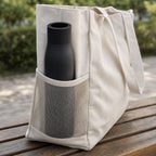 Self-Cleaning UV-C Water Bottle, Insulated Stainless Steel with Touch Display in the mesh side pocket of a bag