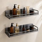 Bathroom Shelf with Towel Bar, Wall-Mounted Perforated Steel Shelf, two-piece set mounted one above the other on a bathroom wall