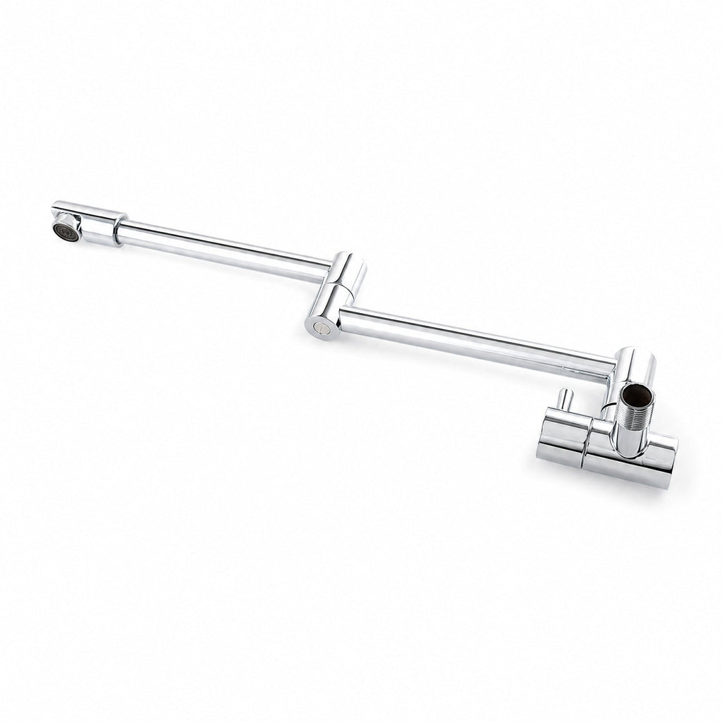 Pot Filler Faucet Wall Mount, Folding Kitchen Tap with Swivel Spout, 5 Finishes folded, showing the wall body, the lever and the inlet thread