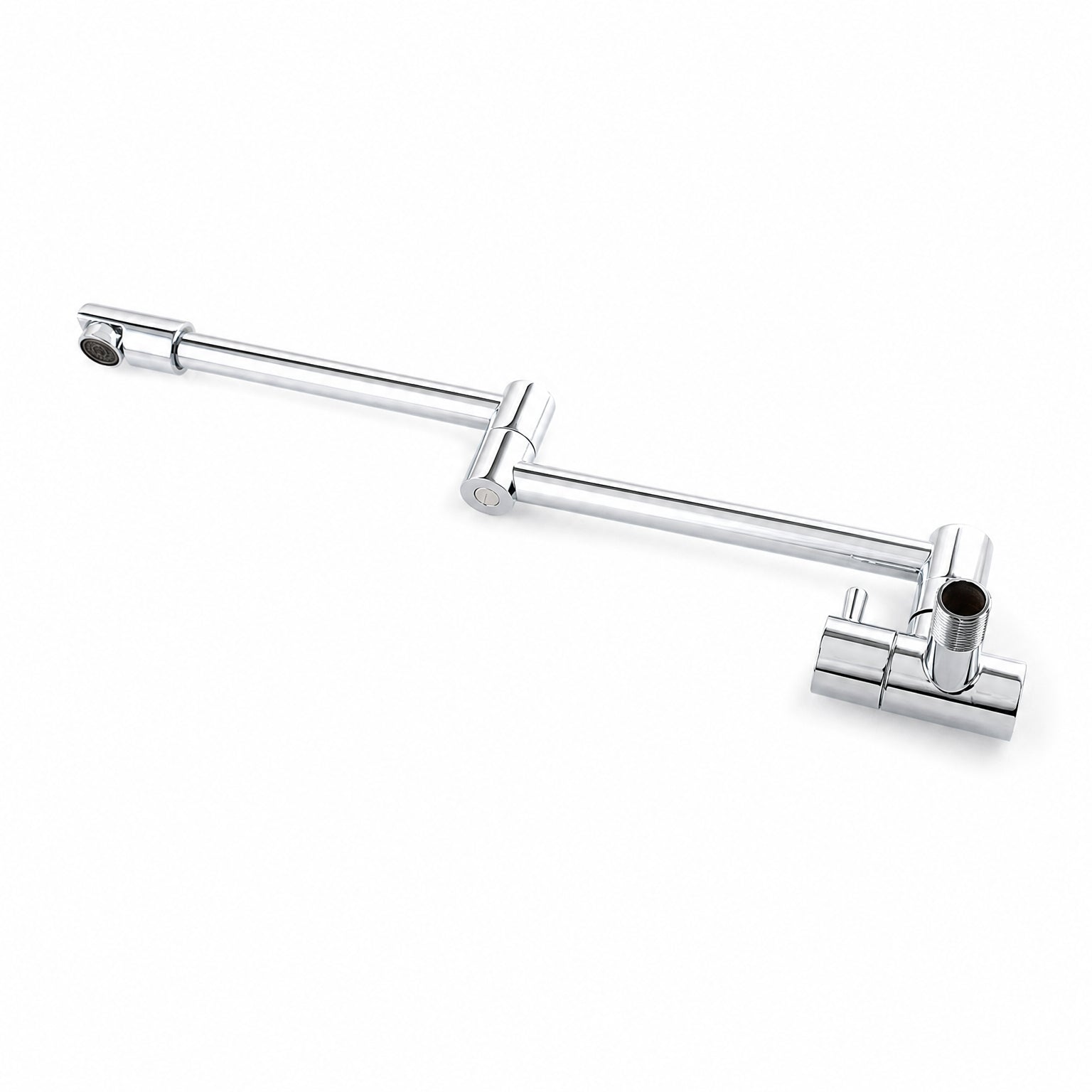 Pot Filler Faucet Wall Mount, Folding Kitchen Tap with Swivel Spout, 5 Finishes folded, showing the wall body, the lever and the inlet thread