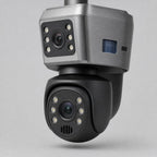 Solar Security Camera Wireless Outdoor, 4K 4G Camera with Night Vision & Solar Panel, close-up of the dual lens head
