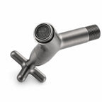 Wall Mounted Cold Water Tap, Solid Brass Single Faucet for Utility & Garden Sinks, close view of the cross handle and the aerated outlet