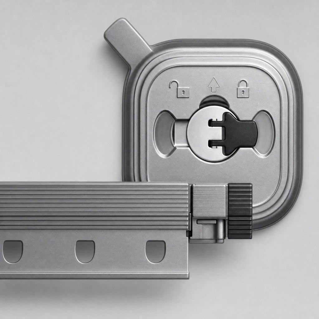 Close view of the Suction Cup Drying Rack, No-Drill Telescopic Wall Rail for Laundry's wall-mount plate and the rail's first joint
