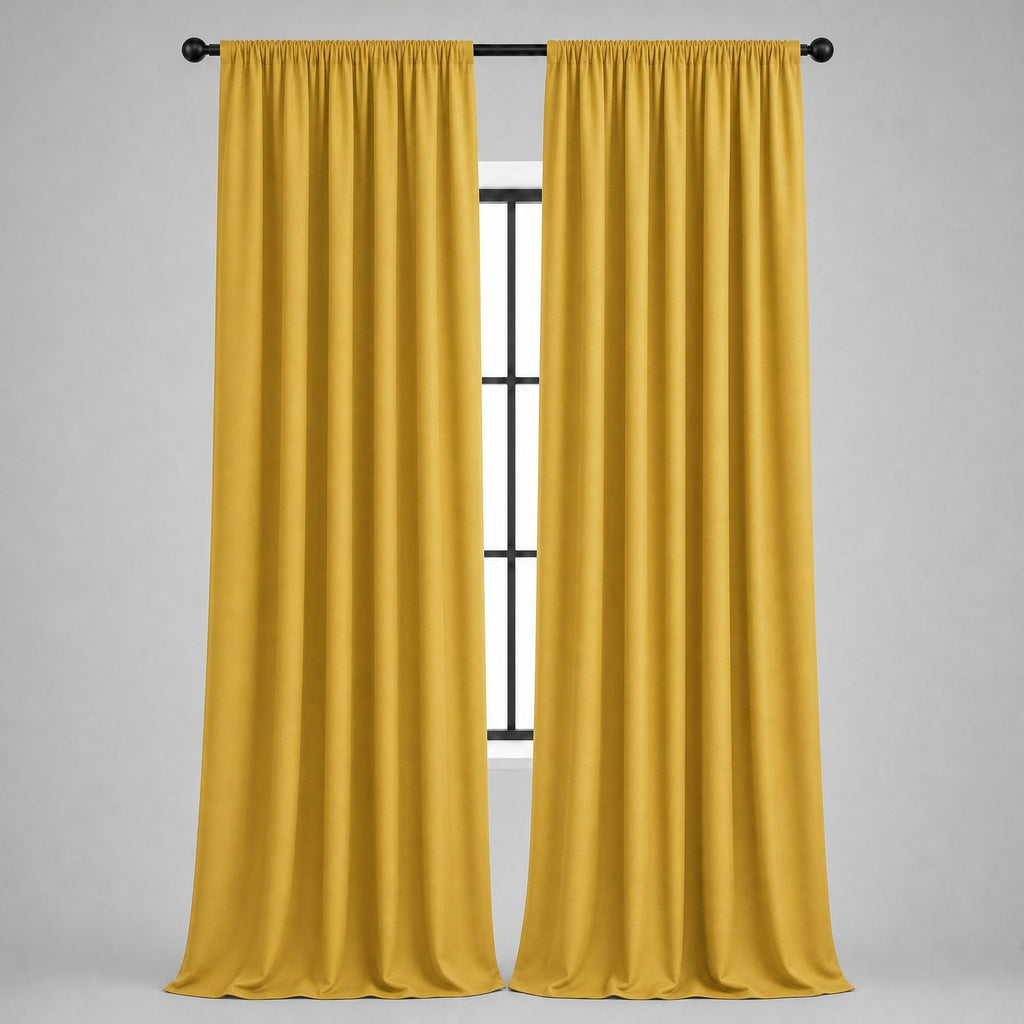 Thermal Blackout Curtains for Bedroom & Living Room, Rod Pocket Insulated Panels, Pair, yellow finish