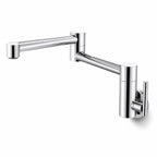 Pot Filler Faucet Wall Mount, Folding Kitchen Tap with Swivel Spout, 5 Finishes fully extended, showing both folding joints along the arm