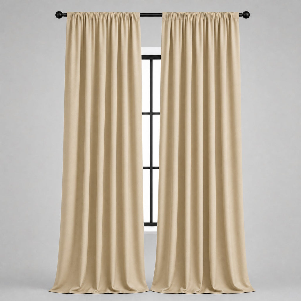 Thermal Blackout Curtains for Bedroom & Living Room, Rod Pocket Insulated Panels, Pair, beige finish