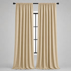 Thermal Blackout Curtains for Bedroom & Living Room, Rod Pocket Insulated Panels, Pair, beige finish