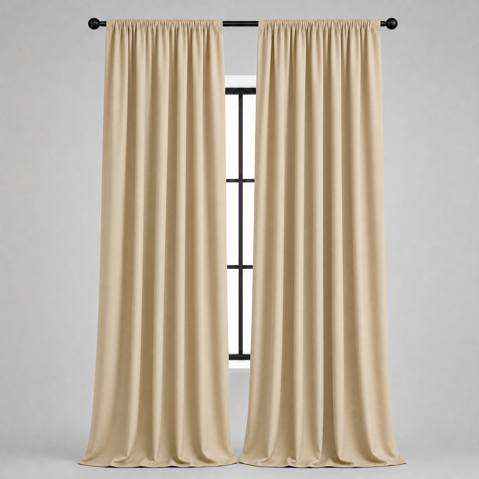 Thermal Blackout Curtains for Bedroom & Living Room, Rod Pocket Insulated Panels, Pair, beige finish