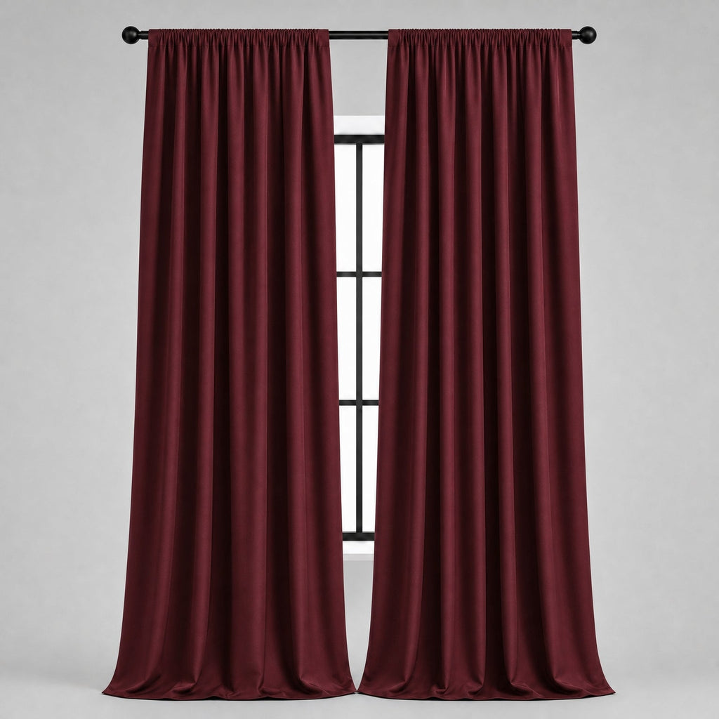 Thermal Blackout Curtains for Bedroom & Living Room, Rod Pocket Insulated Panels, Pair, burgundy finish