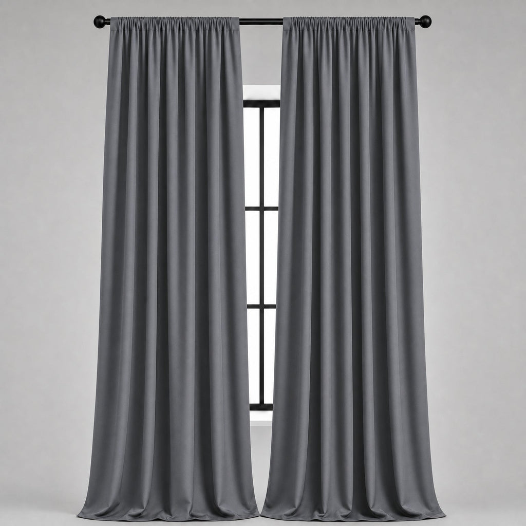 Thermal Blackout Curtains for Bedroom & Living Room, Rod Pocket Insulated Panels, Pair, dark-grey finish