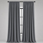 Thermal Blackout Curtains for Bedroom & Living Room, Rod Pocket Insulated Panels, Pair, dark-grey finish