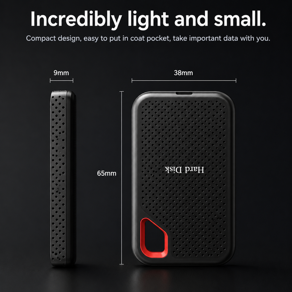 Portable External SSD Drive, High-Speed Shockproof USB Storage for Files & Backup