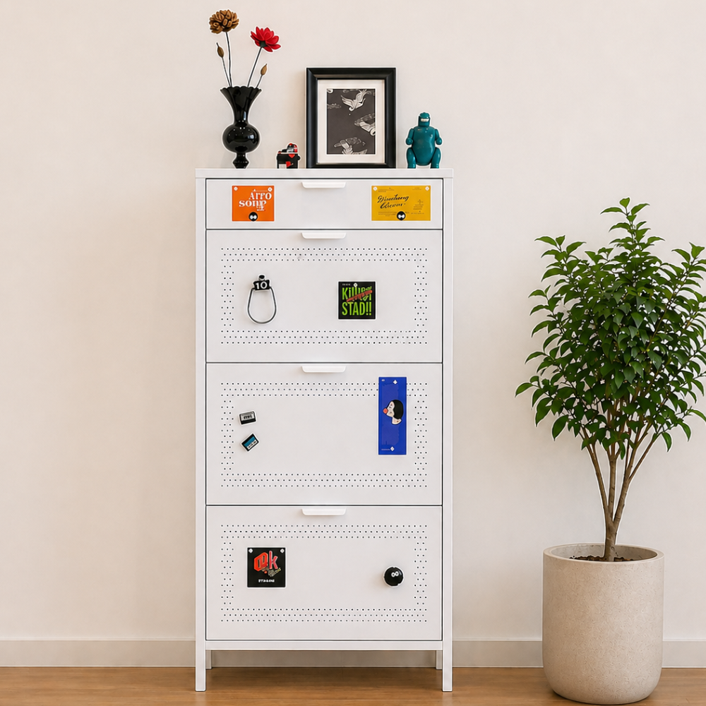 Minimalist steel shoe rack 3-tier front view