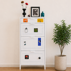 Minimalist steel shoe rack 3-tier front view