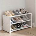 Shoe storage organizer front view with three tiers and durable design