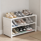 Shoe storage organizer front view with three tiers and durable design