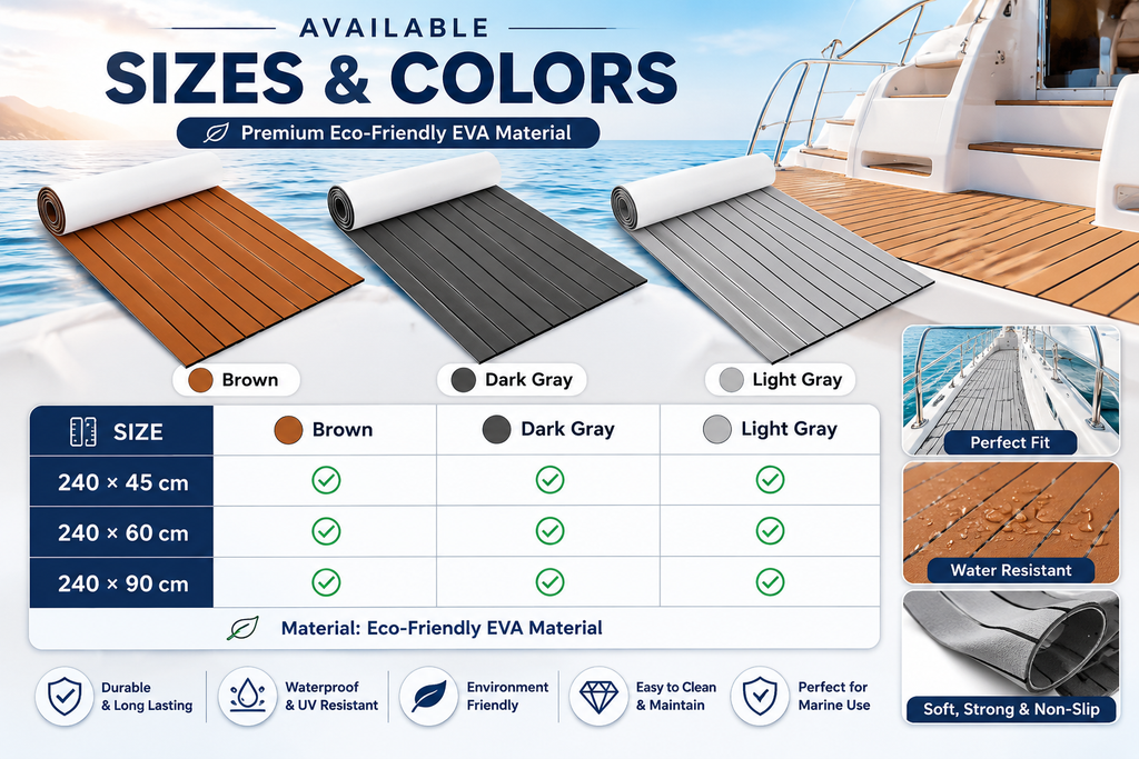 EVA Boat Flooring Sheet, Self-Adhesive Teak Look Marine Deck Pad, Non-Slip