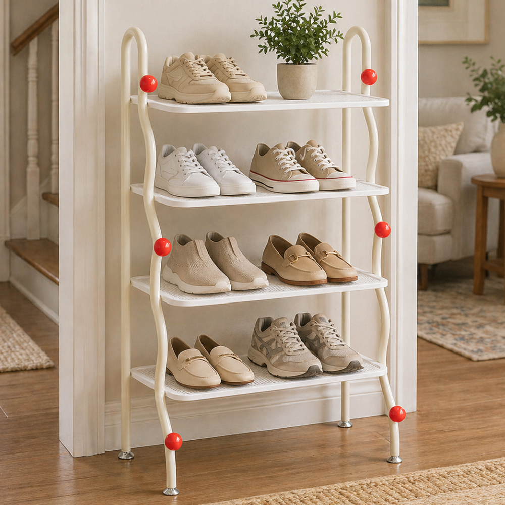 4-Tier Modern Minimalist Iron Shoe Rack for Entryway Storage | Ridorn-Shoe Racks-Ridorn