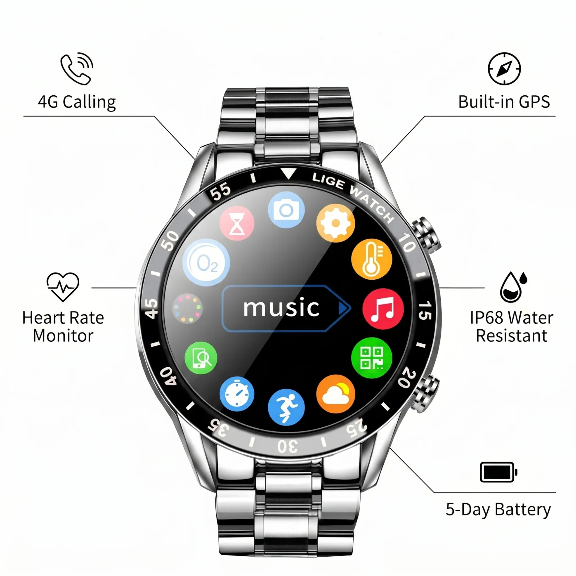 4G Smartwatch with Calls & GPS, Standalone Smart Watch with Health Tracking-Ridorn